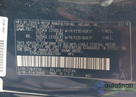 2018 Toyota Sienna Le 8 Passenger from USA, damaged, VIN 5TDKZ3DC0JS927664